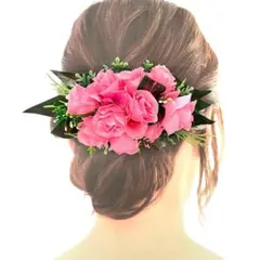 フラダンス髪飾り　ヘアクリップ　ロケラニ　バラ　ピンク