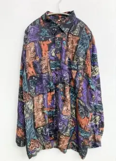 ヴィンテージ　総柄　シルク100% 長袖シャツ　古着