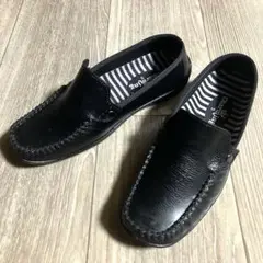 モカシン風　レインシューズ（黒・ローファー）