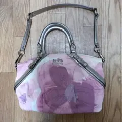 コーチ 2wayショルダーハンドバッグ お花 ピンク パープル シルバー レア