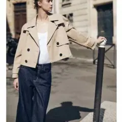 フード付きショートトレンチコート ベージュ