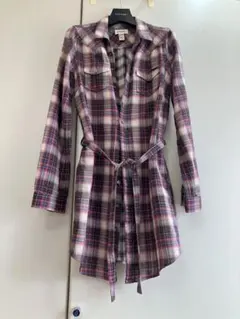 美品 ◆ DIESEL タータンチェック柄 長袖シャツ ロング 赤× 黒