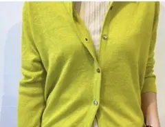 DOUBLE DAY ダブルデイ リネン クルーネックカーディガン イエロー F