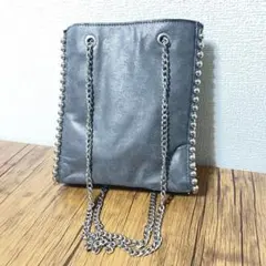 ZARA WOMEN ザラ スタッズ装飾 チェーンショルダーバッグ グレーのサムネイル