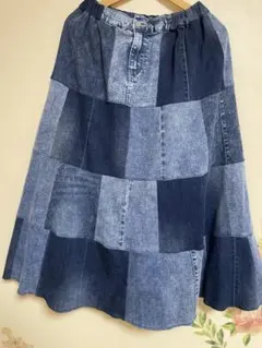 デニムパッチワークフレアスカート