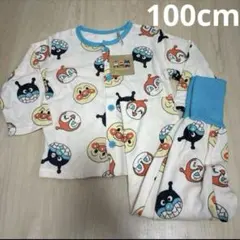 新品アンパンマン腹巻き付きパンツ長袖パジャマ上下セット100cmブルー系男の子