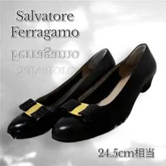 FERRAGAMO フェラガモ　パンプス　ヒール 24.5cm相当　黒　リボン