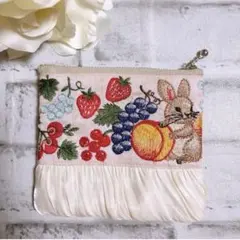 再販✧】インド刺繍リボン♡うさぎ柄ポーチ（ピンク） - メルカリ