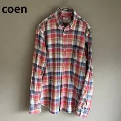 Coen コーエン オレンジチェック コットンカジュアル長袖シャツ