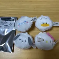 しろふわマスコット　シナモン、ペックル、ポチャッコ、キティ　しろふわ雲でおひるね