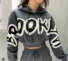 SHEIN グレー クロップドフーディ XS