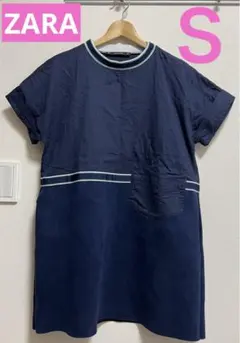 ♬ZARA ザラ　ひざ丈ワンピース　チュニック　ネイビー　フェイクレザー　S