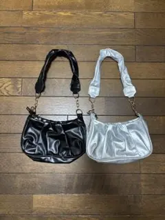 【2個セット】SHEIN　プリーツデザイン　ショルダーバッグ　ブラック　シルバー