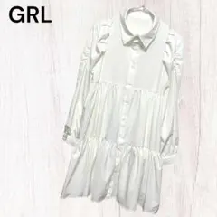 【グレイル】シャツミニワンピース（S)ティアード　ボリュームスリーブ　ギャザー袖