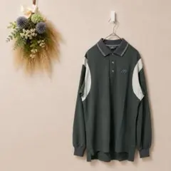 MIZUNO ミズノ 長袖 ポロシャツ グリーン M 日本製 ワンポイント 美品のサムネイル