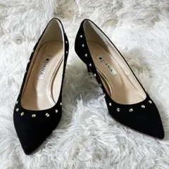 美品✨ダイアナ 22cm スエード パンプス スタッズ ポインテッドトゥ 黒