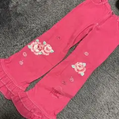 mezzo piano 花柄刺繍 長ズボン ピンク