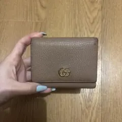 GUCCI GGマーモント 三つ折り財布　ピンクベージュ
