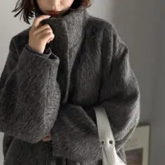 クラシカルエルフ　MIXシャギー比翼スタンドネックミドル丈コート