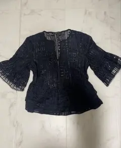 極美品 BCBG MAXAZRIA 総レース ぺプラムブラウス 黒 XS