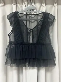 シースルーフリルトップス ブラック