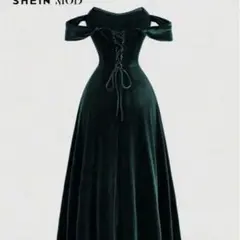 SHEIN ダークグリーン オフショルダー ワンピース アナと雪の女王