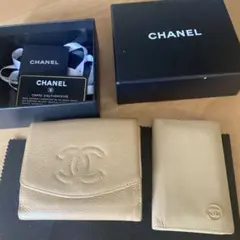 CHANEL ベージュ 二つ折り財布　カードケースセット