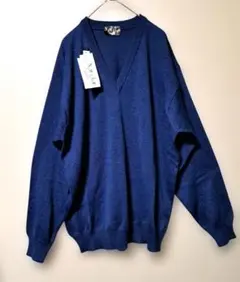 メリノウール混　ネイビー Vネック オーバーサイズセーター　 イタリー製