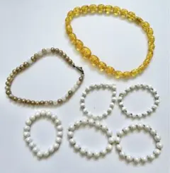 ホワイト フェイク真珠ブレスレット 琥珀風ネックレス 6個セットまとめ売り