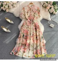 ワンピース　ドレス　レディース　半袖　レース　ロング　パーティー　花柄