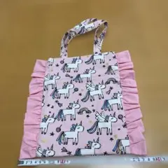 ユニコーン柄　手提げバッグ　ピンク　ハンドメイド品