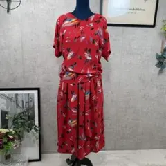 美品 シャツ ブラウス 半袖 ロングスカート セットアップ S相当 レッド