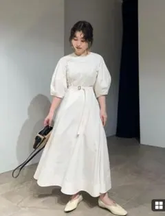 KEYCO キーコ5分袖シャツワンピース ロング丈 バンドカラー ウエストリボン KEYCO キーコ5分袖シャツワンピース ロング丈 バンドカラー ウエスト