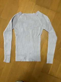 GRL リブニット スクエアネック 長袖トップス くすみブルー Sサイズ