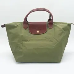 【A4可】ロンシャン　トートバッグ　プリアージュ　レザー　ナイロン　緑　ロゴ金具