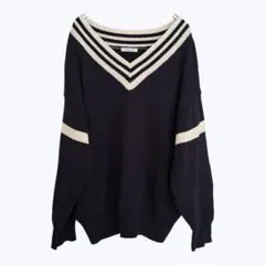 オリーブデオリーブ Vネック ニット セーター ネイビー ホワイト ライン