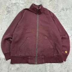 カーハート　ジップスウェット　I026387　L　えんじ　無地　古着