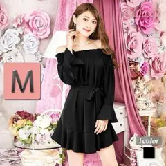 4597*ベルト付き*オフショル*ベルスリーブ*ティアードフリルワンピース