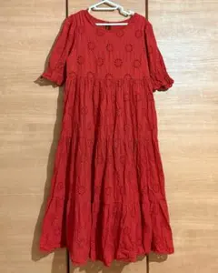 古着 ヴィンテージ vintage ワンピース 刺繍 カットワーク 赤 民族のサムネイル