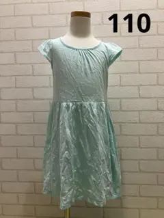 H&M 半袖カットソーワンピースドレス　パステルカラーミント　ハート柄　110