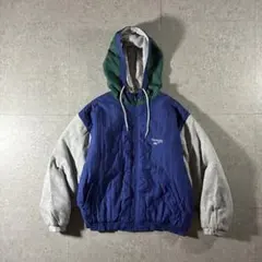 90s reebok中綿キルティングジャケット刺繍ロゴスウェット切替フーディ短丈