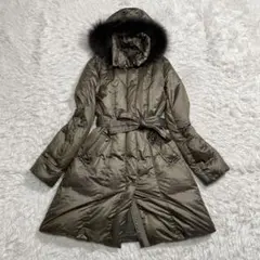 コムサイズム　ダウンジャケット　コート　ベルト　カーキ　ラクーンファー　XL