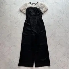 美品✨kana チュール パフスリーブ ワイドパンツオールインワン ブラック　S