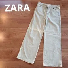 ZARA ライトグリーン ストレート デニム 34 低身長 緑 ジーンズ