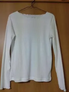 レディースホワイトリブ編み 　長袖トップス　 サイズM