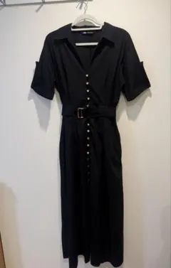 ZARA ブラック シャツロングワンピース 半袖