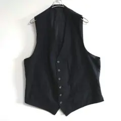 288　スーツベスト　2XL　黒紺　ストライプ　US古着