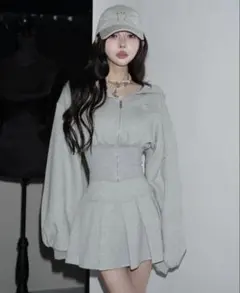 darich カラーラメスウェットコルセットパーカーグレー