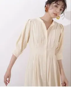 【美品】NATURAL BEAUTY BASIC ストライプボリュームワンピース