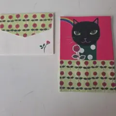 オリエンタルベリー　メッセージカード　ミニ封筒　メモ　黒猫　日本製　レア